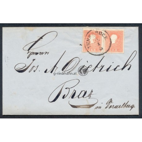 1861, Faltbrief, Innsbruck(T)-Braz(V) Farbfleck