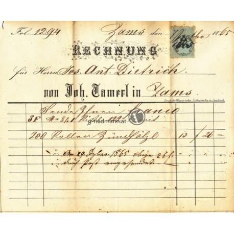 1865, Rechnung Zams (T)