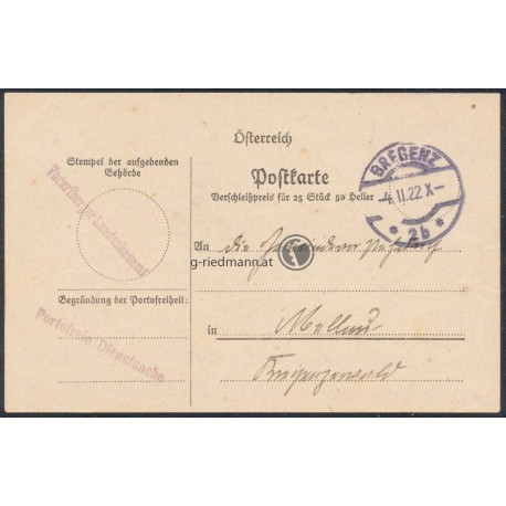 1922, Dienstsache Bregenz - Mellau