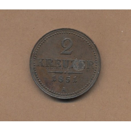 2 Kreuzer 1851 Kaiser Franz Joseph I.